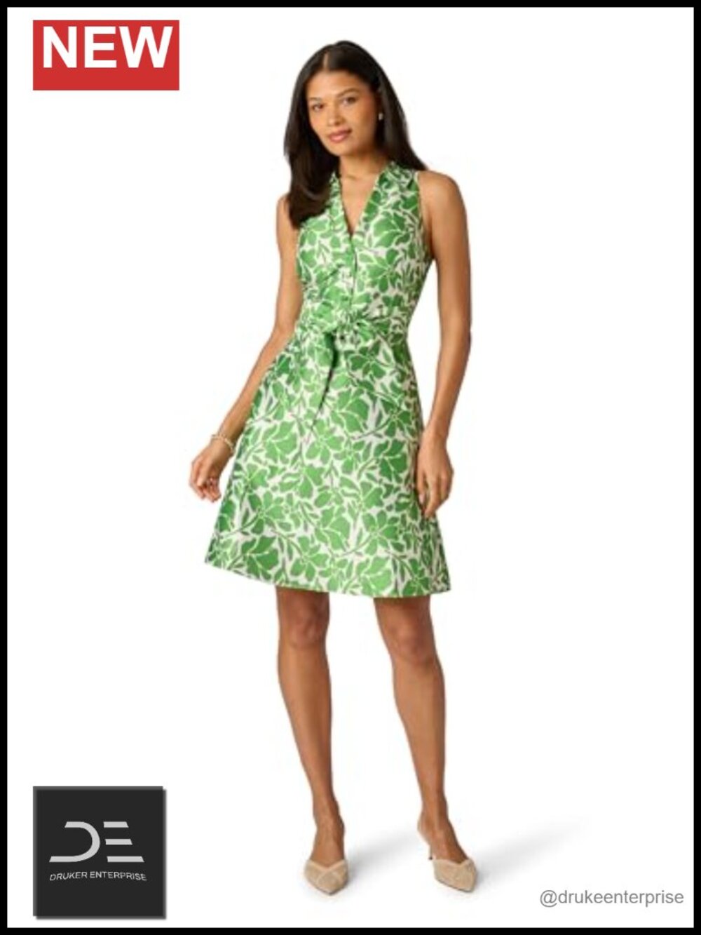 Tie Front Printed Short Dress Collared Button Front A-line
